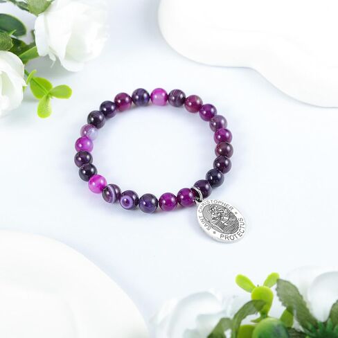 LIUANAN سانت كريستوفر جمشت سوار للنساء قديس المسافرين - هدية الحماية المسيحية مجوهرات الإيمان الكاثوليكي للرحلة والتوجيه هدية السفر الكاثوليكية لابنة أمي الجدة مع أحجار الشفاء الطبيعية in Kuwait