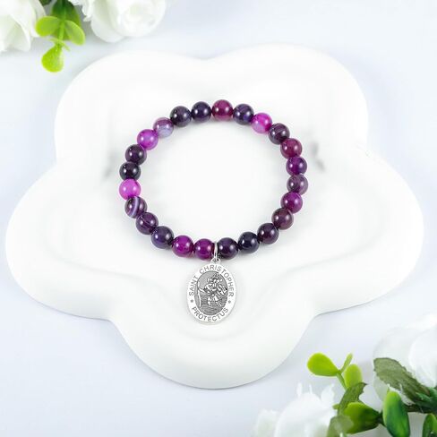 LIUANAN سانت كريستوفر جمشت سوار للنساء قديس المسافرين - هدية الحماية المسيحية مجوهرات الإيمان الكاثوليكي للرحلة والتوجيه هدية السفر الكاثوليكية لابنة أمي الجدة مع أحجار الشفاء الطبيعية in Kuwait