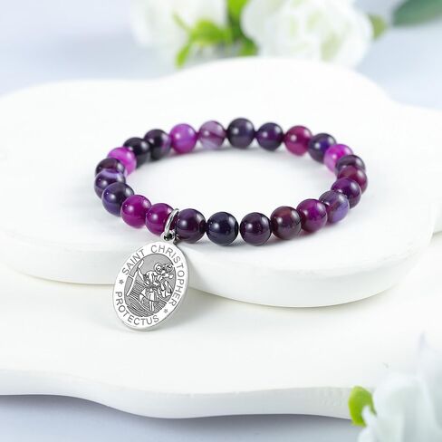 LIUANAN سانت كريستوفر جمشت سوار للنساء قديس المسافرين - هدية الحماية المسيحية مجوهرات الإيمان الكاثوليكي للرحلة والتوجيه هدية السفر الكاثوليكية لابنة أمي الجدة مع أحجار الشفاء الطبيعية in Kuwait