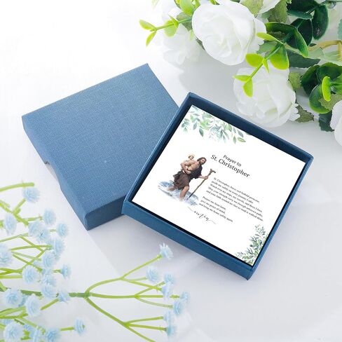 LIUANAN سانت كريستوفر جمشت سوار للنساء قديس المسافرين - هدية الحماية المسيحية مجوهرات الإيمان الكاثوليكي للرحلة والتوجيه هدية السفر الكاثوليكية لابنة أمي الجدة مع أحجار الشفاء الطبيعية in Kuwait