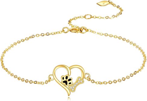 KECHO 14k الذهب باو طباعة سوار للنساء الصلبة الذهب القلب أساور مجوهرات هدايا عيد ميلاد لمحبي القطط والكلاب الحيوانات الأليفة in Saudi Arabia