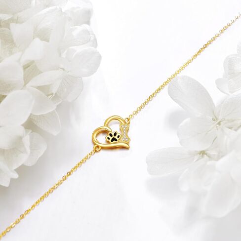 KECHO 14k الذهب باو طباعة سوار للنساء الصلبة الذهب القلب أساور مجوهرات هدايا عيد ميلاد لمحبي القطط والكلاب الحيوانات الأليفة in Saudi Arabia