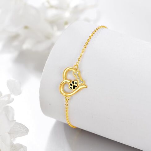 KECHO 14k الذهب باو طباعة سوار للنساء الصلبة الذهب القلب أساور مجوهرات هدايا عيد ميلاد لمحبي القطط والكلاب الحيوانات الأليفة in Saudi Arabia
