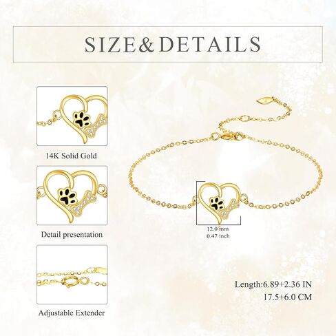 KECHO 14k الذهب باو طباعة سوار للنساء الصلبة الذهب القلب أساور مجوهرات هدايا عيد ميلاد لمحبي القطط والكلاب الحيوانات الأليفة in Saudi Arabia