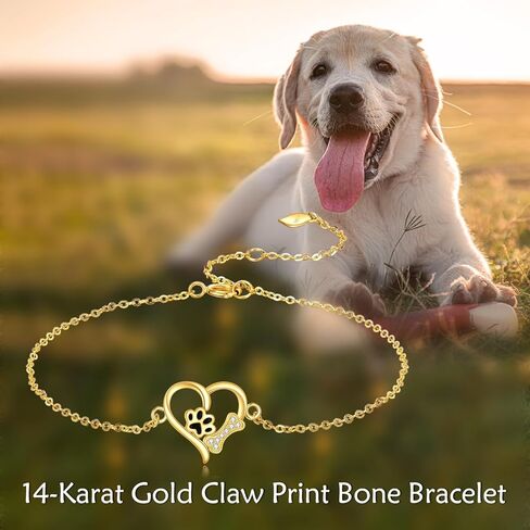 KECHO 14k الذهب باو طباعة سوار للنساء الصلبة الذهب القلب أساور مجوهرات هدايا عيد ميلاد لمحبي القطط والكلاب الحيوانات الأليفة in Saudi Arabia