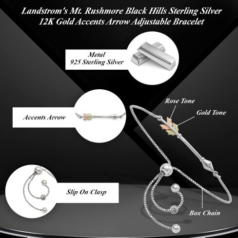 925 Sterling Silver 12K Gold Accents Arrow Adjustable Bracelet in Saudi Arabia