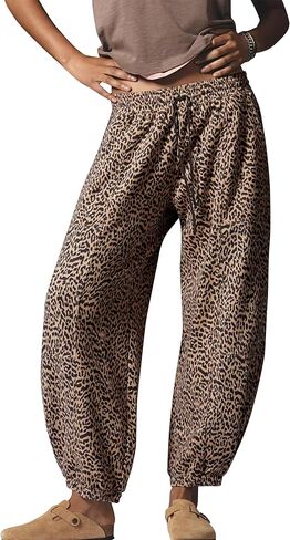 Barrel Sweatpants Women Baggy Leopard Pants Casual Fall Lounge Cheetah Print Pants Trousers with Pockets in Saudi Arabia