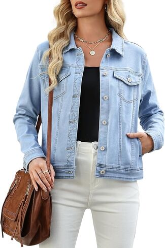 Kedera Women's Casual Button Down Stretch Fitted Long Sleeves Fall Trendy Denim Jean Jacket in Saudi Arabia
