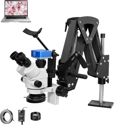 DZQ ZQ-1 Multi-Directional Microscope Micro-Setting Microscope,7X-45X Magnification,0.7X-4.5X Zoom Objective,60-Led Ring Light,Spring Bracket,Includes 0.5X Barlow Lens in Kuwait