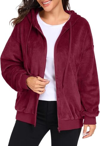 PrinStory Womens Sherpa Jacket Fleece Hoodie Zip Up Coats Winter Sweater Cardigan with Pockets in Saudi Arabia