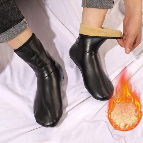 Waterproof Leather Socks for Men, Thermal Non-Slip Indoor Floor Socks with Fleece Lining in Saudi Arabia