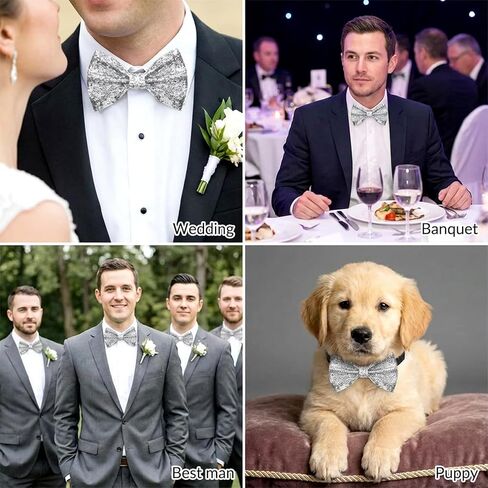 TIESOME 1 Pcs Sequin Bow Tie, Adjustable Pre Tied Sparkly Tie for Men, Glitter Necktie for Banquet Carnival Costume Party in Saudi Arabia