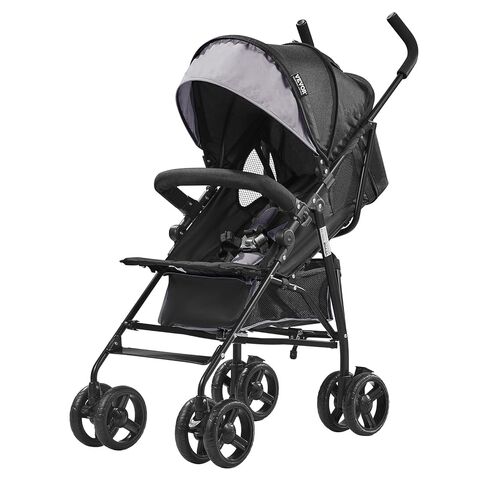 VEVOR Lightweight Stroller, Compact Easy Fold Multiposition Recline Canopy Backrest, Carbon Steel Frame, Large Storage Basket, Umbrella Toddler Baby Stroller for Travel and More, Black/Pink in Saudi Arabia