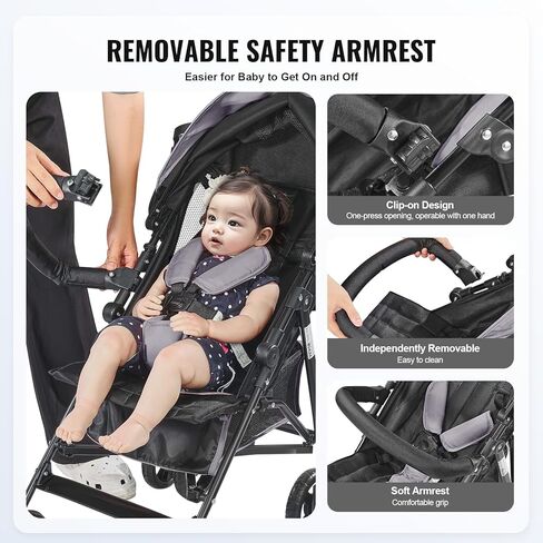VEVOR Lightweight Stroller, Compact Easy Fold Multiposition Recline Canopy Backrest, Carbon Steel Frame, Large Storage Basket, Umbrella Toddler Baby Stroller for Travel and More, Black/Pink in Saudi Arabia