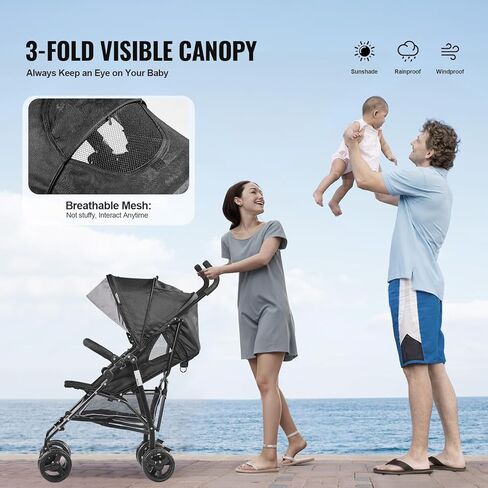 VEVOR Lightweight Stroller, Compact Easy Fold Multiposition Recline Canopy Backrest, Carbon Steel Frame, Large Storage Basket, Umbrella Toddler Baby Stroller for Travel and More, Black/Pink in Saudi Arabia