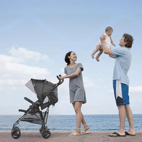 VEVOR Lightweight Stroller, Compact Easy Fold Multiposition Recline Canopy Backrest, Carbon Steel Frame, Large Storage Basket, Umbrella Toddler Baby Stroller for Travel and More, Black/Pink in Saudi Arabia