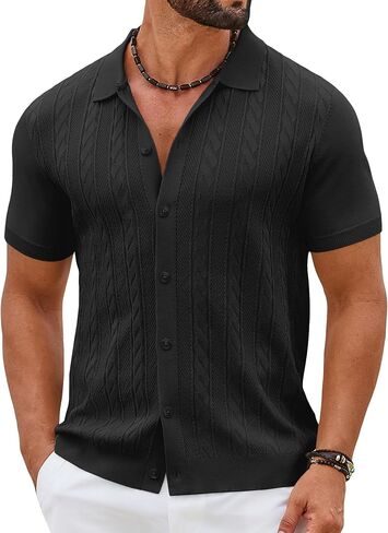COOFANDY Men's Short Sleeve Knit Shirt Casual Button Down Shirt Vintage Summer Beach Vacation Tops in Saudi Arabia