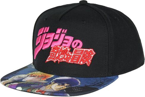 قبعة Bioworld JoJo's Bizarre Adventures ذات حافة مطرزة قابلة للتعديل للبالغين، قبعة OSFM باللون الأسود in Kuwait