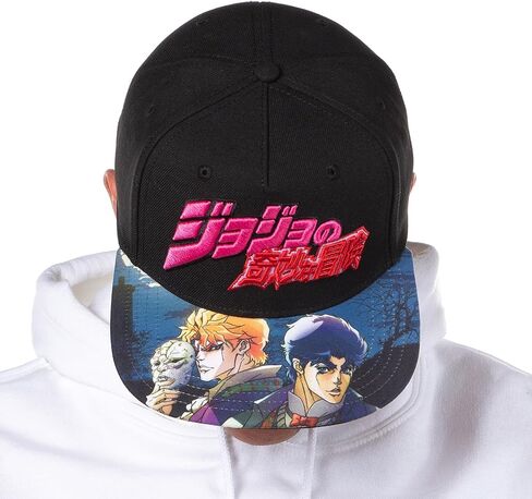 قبعة Bioworld JoJo's Bizarre Adventures ذات حافة مطرزة قابلة للتعديل للبالغين، قبعة OSFM باللون الأسود in Kuwait