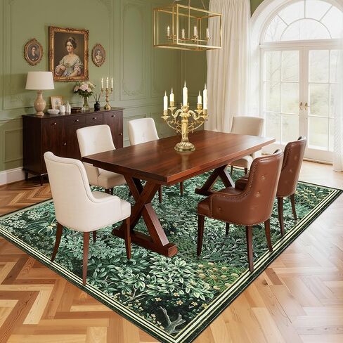 GarveeHome Forest Rugs 5x7, Dark Green Washable Area Rugs for Living Room 5x7, Botanical Low Pile Non Slip Stain Resistance Woodland Rug for Farmhouse, Bedroom, Dining Room in Saudi Arabia
