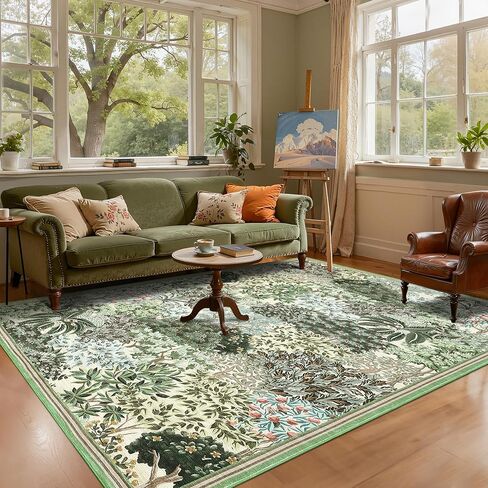 GarveeHome Forest Rugs 5x7, Dark Green Washable Area Rugs for Living Room 5x7, Botanical Low Pile Non Slip Stain Resistance Woodland Rug for Farmhouse, Bedroom, Dining Room in Saudi Arabia