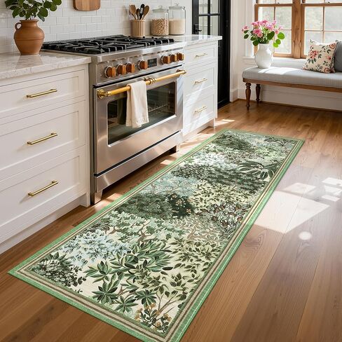 GarveeHome Forest Rugs 5x7, Dark Green Washable Area Rugs for Living Room 5x7, Botanical Low Pile Non Slip Stain Resistance Woodland Rug for Farmhouse, Bedroom, Dining Room in Saudi Arabia