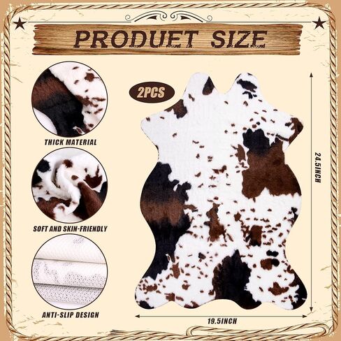 2 Pack Mini Faux Cowhide Rug, Mini Rustic Cowhide Rug Cute Rural Western Animal Pattern Decorative Rugs for Table Mat Decoration, Cowboy Parties, 19.6" W x 23.6" L in Saudi Arabia