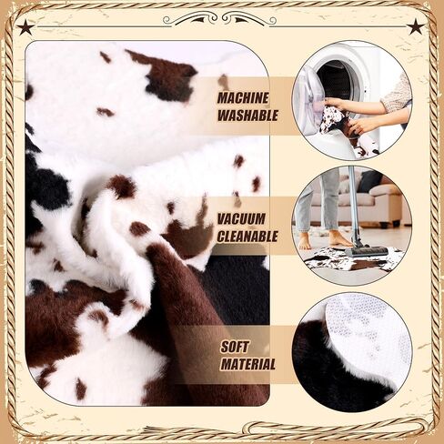 2 Pack Mini Faux Cowhide Rug, Mini Rustic Cowhide Rug Cute Rural Western Animal Pattern Decorative Rugs for Table Mat Decoration, Cowboy Parties, 19.6" W x 23.6" L in Saudi Arabia