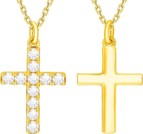 HMJ Cross Necklace for Women 925 Sterling Silver, Cubic Zirconia Cross Pendant Choker Necklace Double Sided Wear, Crucifix Charm Chain Dainty Jewelry Gift for Mom Wife in Saudi Arabia