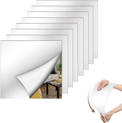 4 قطع مرايا حائط كاملة الطول، مرآة أكريليك 12 × 14 بوصة، مرآة حائط كاملة الطول لغرفة النوم، صالة الألعاب الرياضية المنزلية، الباب، أو النوم، ملصقات بلاط مرايا لكامل الجسم للجدران، أوراق المرآة (سمك 2 مم) in Kuwait