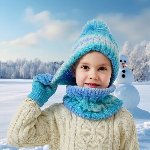 Winter Beanie Hat Scarf Gloves Set for Boys Girls, Kids Toddlers Knitting Neck Warm Hat Cap Scarf Gloves Age 2-10 in Saudi Arabia