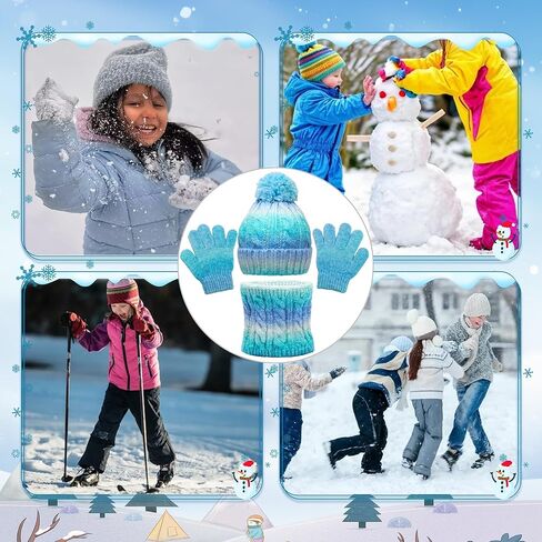 Winter Beanie Hat Scarf Gloves Set for Boys Girls, Kids Toddlers Knitting Neck Warm Hat Cap Scarf Gloves Age 2-10 in Saudi Arabia
