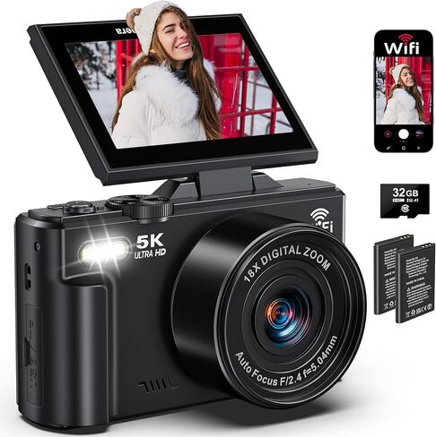 4K Digital Camera - 44MP UHD Autofcus Cameras Small Digital Cameras مع ZOOM الرقمية 2.4 '' Screen 16x - كاميرا مضغوطة مع بطاريتين بطاقة SD 32 جيجابايت للمراهقين in Saudi Arabia