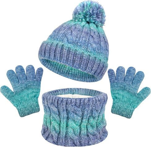 Winter Beanie Hat Scarf Gloves Set for Boys Girls, Kids Toddlers Knitting Neck Warm Hat Cap Scarf Gloves Age 2-10 in Saudi Arabia