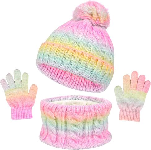 Winter Beanie Hat Scarf Gloves Set for Boys Girls, Kids Toddlers Knitting Neck Warm Hat Cap Scarf Gloves Age 2-10 in Saudi Arabia