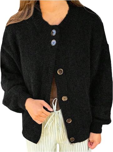 Verdusa Women's Chunky Cardigan Sweaters Button Up Cardigan Soft Sweaters Drop Shoulder Knit Outerwear in Saudi Arabia