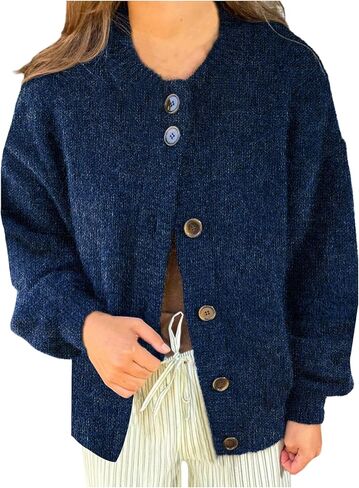 Verdusa Women's Chunky Cardigan Sweaters Button Up Cardigan Soft Sweaters Drop Shoulder Knit Outerwear in Saudi Arabia