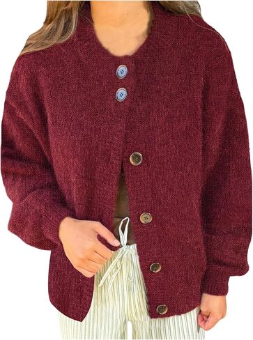 Verdusa Women's Chunky Cardigan Sweaters Button Up Cardigan Soft Sweaters Drop Shoulder Knit Outerwear in Saudi Arabia