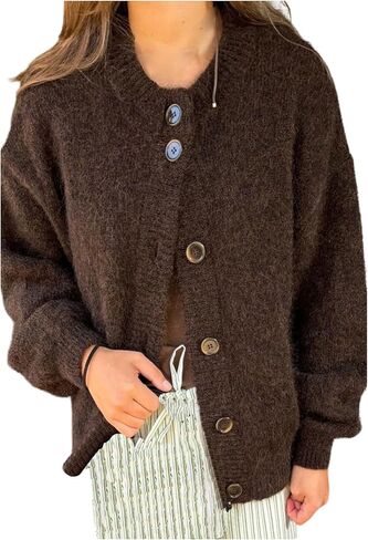 Verdusa Women's Chunky Cardigan Sweaters Button Up Cardigan Soft Sweaters Drop Shoulder Knit Outerwear in Saudi Arabia