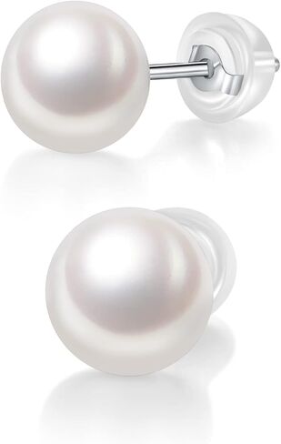 IMOLOVE AAA+ Handpicked White Real Pearl Earrings for Women with 7.5mm Round White Freshwater Genuine Sterling Silver with 18K White Gold Plated in Saudi Arabia