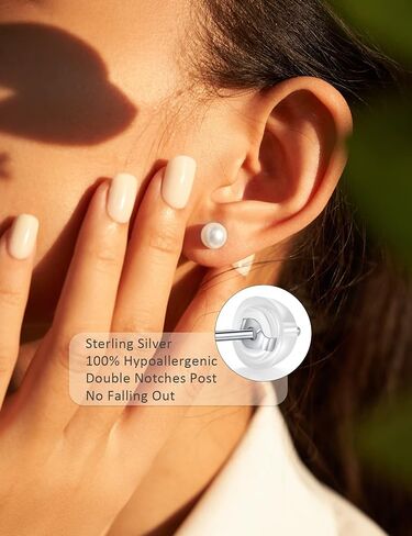 IMOLOVE AAA+ Handpicked White Real Pearl Earrings for Women with 7.5mm Round White Freshwater Genuine Sterling Silver with 18K White Gold Plated in Saudi Arabia