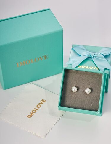 IMOLOVE AAA+ Handpicked White Real Pearl Earrings for Women with 7.5mm Round White Freshwater Genuine Sterling Silver with 18K White Gold Plated in Saudi Arabia