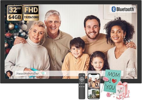 BSIMB 32 بوصة إطار صورة رقمي كبير (شاشة غير ملمسة) ، 64 جيجابايت 1920x1080 FHD WIFI إطار صور إلكترونية كبيرة ، تحكم عن بُعد ، شارك الصور/مقاطع الفيديو عبر تطبيق هدايا الإعداد السهلة للأم ، الأسود in Kuwait