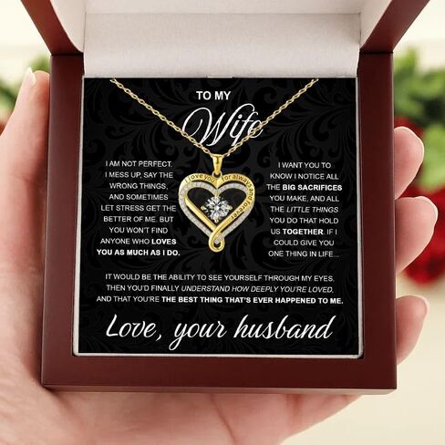 إلى زوجتي من الزوج 925 قلادة فضية على شكل قلب هدايا عيد الميلاد - قلادة عقدة حب لا نهائية للزوجة مع صندوق هدايا لعيد الميلاد، الرومانسية، عيد الحب in Saudi Arabia