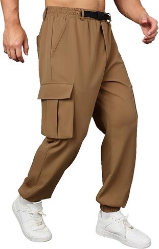 Mens Cargo Jogger Pants with Adjustable Buckle Belt Lightweight Loose Tapered Fit Utility Multi-Pocket in Saudi Arabia