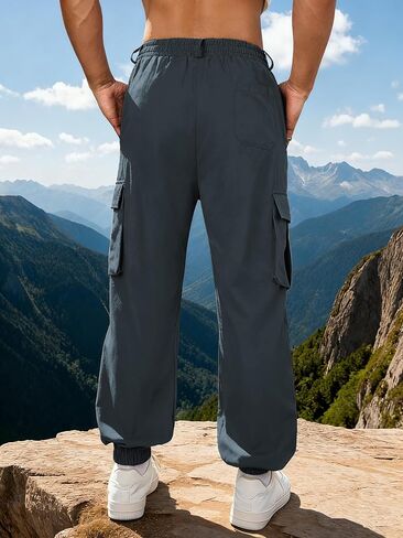 Mens Cargo Jogger Pants with Adjustable Buckle Belt Lightweight Loose Tapered Fit Utility Multi-Pocket in Saudi Arabia