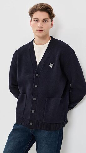 Maison Kitsuné Men's Fox Head Milano Lambswool Cardigan in Saudi Arabia