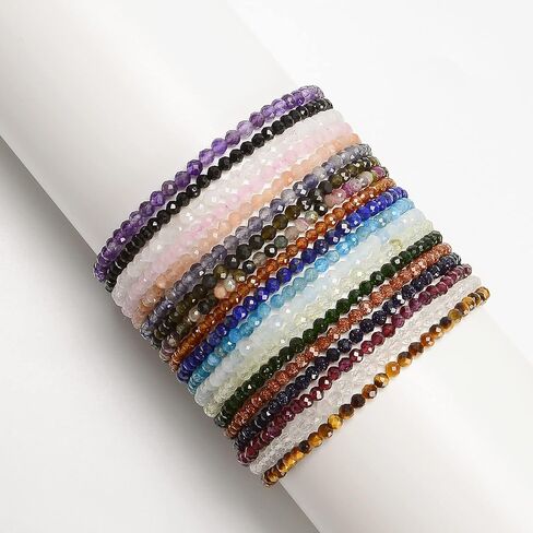 JM Design Multi-color Tourmaline Faceted Round Beads Beaded Bracelet Size 3mm 7.5'' Length in Saudi Arabia