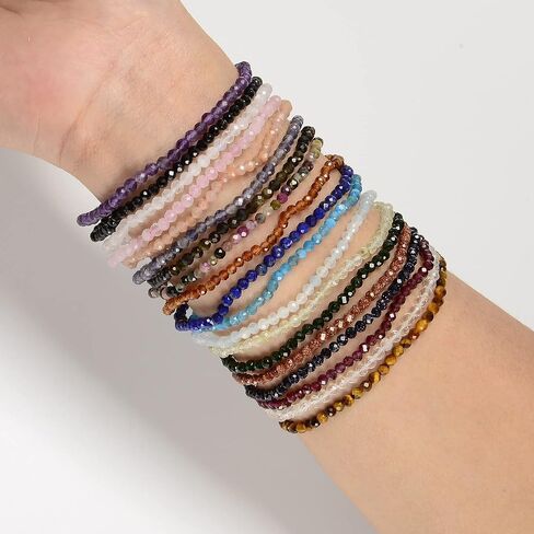 JM Design Multi-color Tourmaline Faceted Round Beads Beaded Bracelet Size 3mm 7.5'' Length in Saudi Arabia
