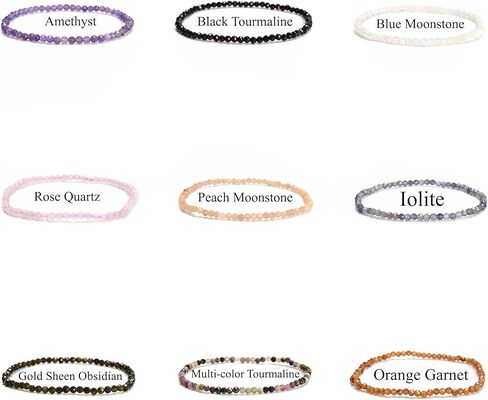 JM Design Multi-color Tourmaline Faceted Round Beads Beaded Bracelet Size 3mm 7.5'' Length in Saudi Arabia